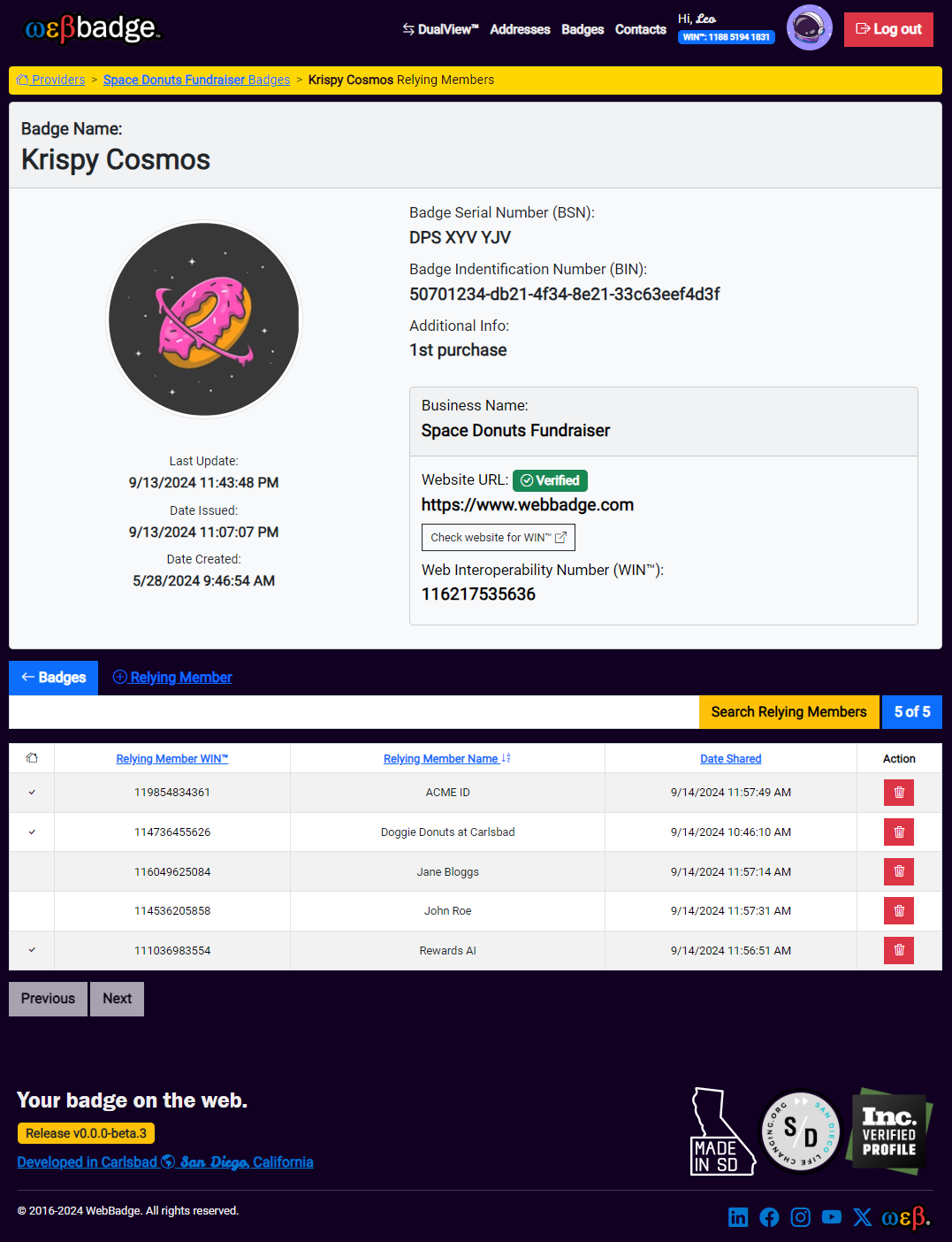 WebBadgeTM Screenshot with Relying Members